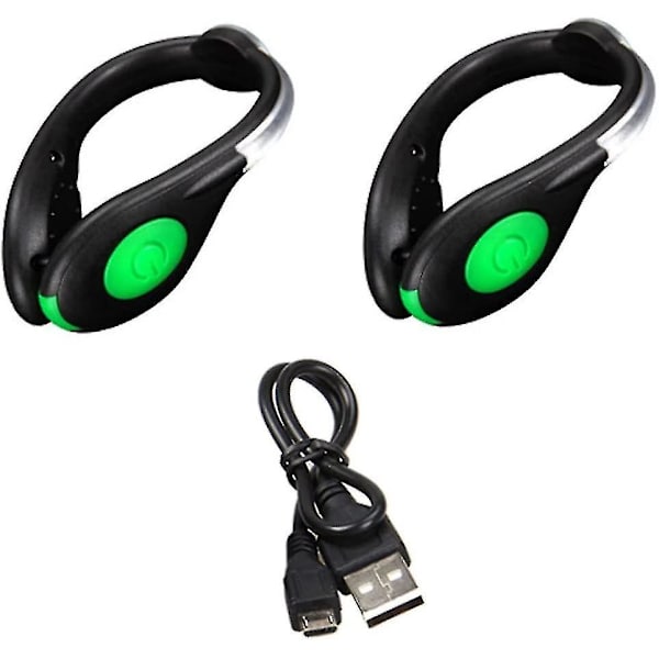 Sko Clip Lys USB Genopladelig Natløbeudstyr Sikkerhedsregnfast Jogging Blinkende Udendørsudstyr Clip Lys (grøn) (2stk)