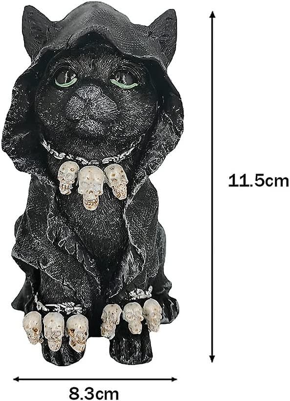 Katteklædt Dødsens Kattefigur, Sort Sød Katteklædt Samlerfigur, Gotisk Kat