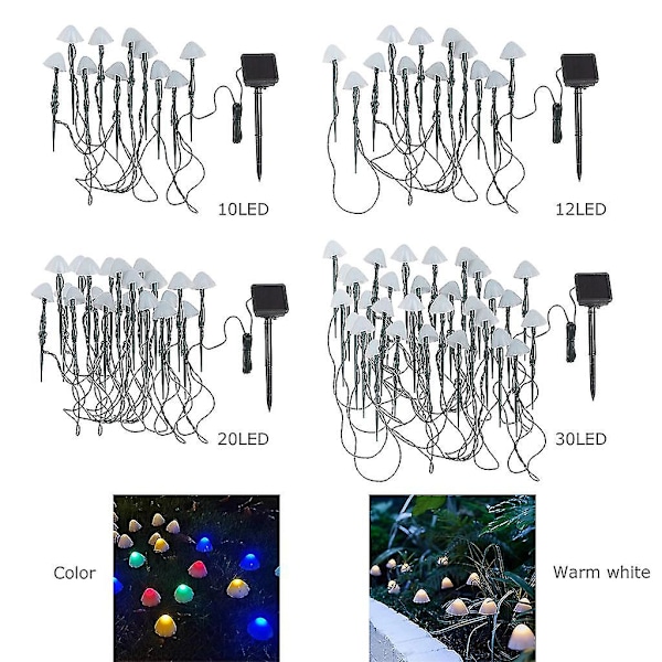 Solcelledrevet soppformet hagelampe for hage uteplass gårdsplass landskapsdekorasjoner-farge 5 meter 20 lys