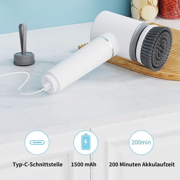 Sähköinen puhdistusharja, kätevä 360° 6 vaihtopäällä