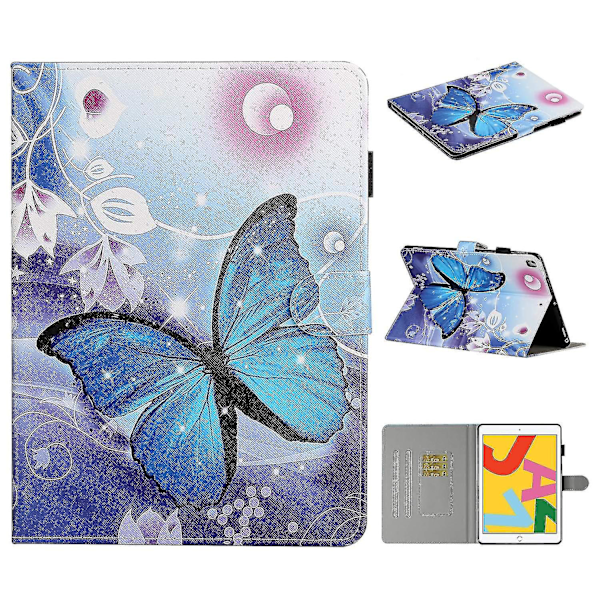 PU-læder kortholder stativ tablet cover til iPad 10.2/iPad Air 10.5-tommer (2019)（Style D iPad 10.2 (2020)，Blå, Blå）