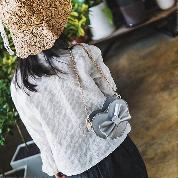 Barnflickor Hjärta Rosett Crossbody Väskor Flickor Plånbok Väska för Småbarn (Silver)