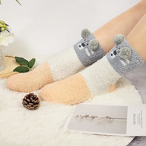 3 par dammiga fluffiga strumpor vinter varma fluffiga mjuka tofflor hem sovande söta djurstrumpor-hundar set/storlek: en storlek