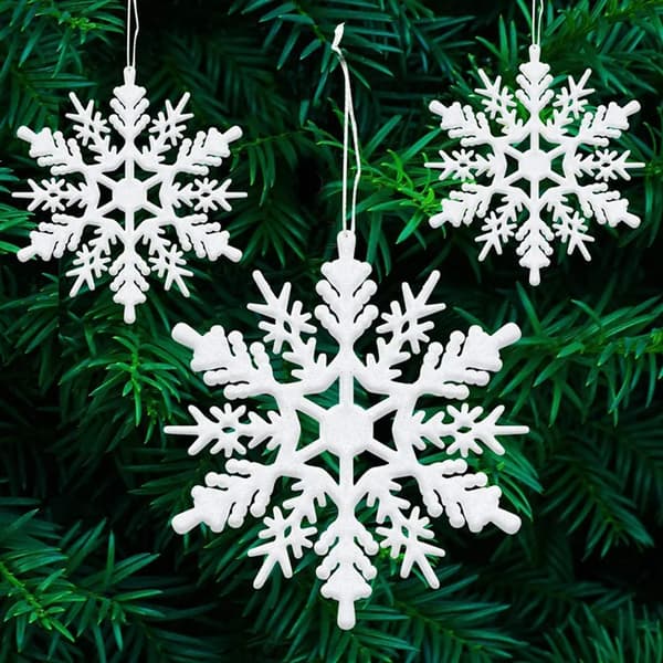 12 x Snøfnugg Julepynt til juletreet Glitter Hvit Julepynt