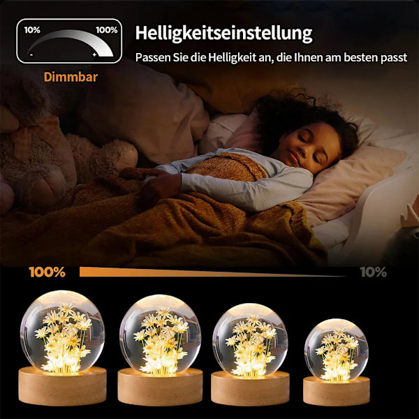 LED dekorativt lys, blomst natlys, krystal natlys, moderigtigt og smukt, krystalkuglelampe, gul tusindfryd