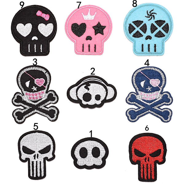 Dww-9 Fashion Skull -kirjontamerkit, kirjotut appliikki-tarrat, ompelumerkit ja merkit kangaskorjausmerkit vaatteille