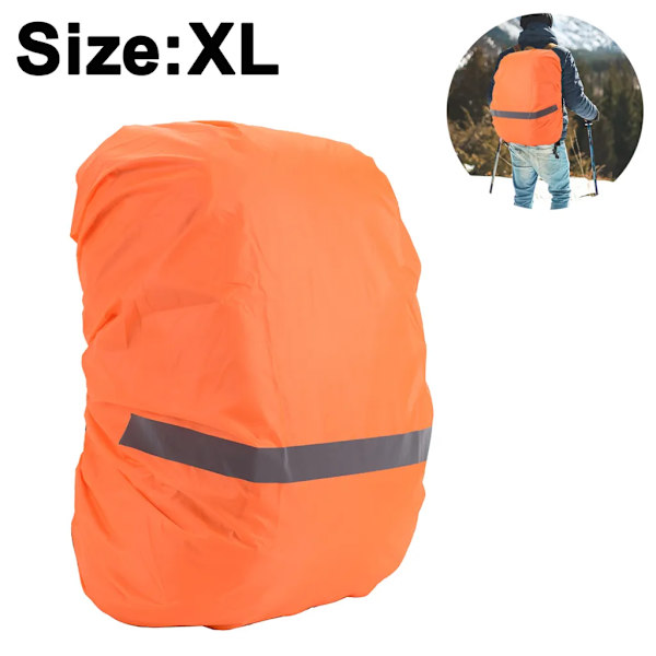Regnskydd för ryggsäckar skolväskor (18-70L), vattentätt ryggsäcksregnskydd regnskydd med reflexer för vandring, camping, cykling (orange, XL)