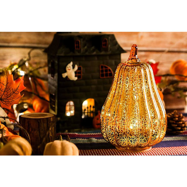 Halloween Græskar Lys LED Belysning Med Timer Græskar Glas Efterår Og Hjemmeindretning