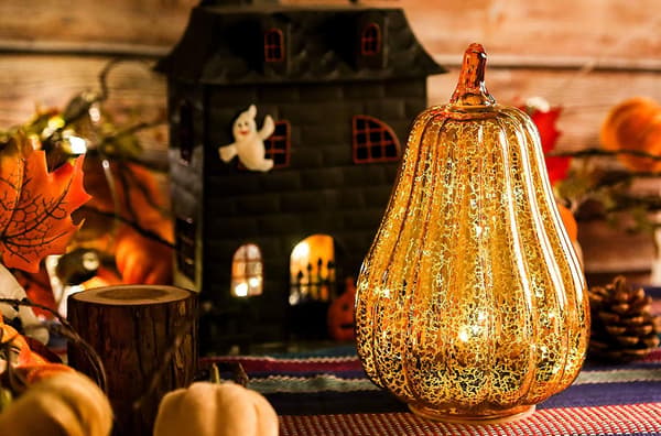 Halloween Gresskar Lys LED Opplyst Med Timer Gresskar Glass Høst Og Hjemmeinnredning