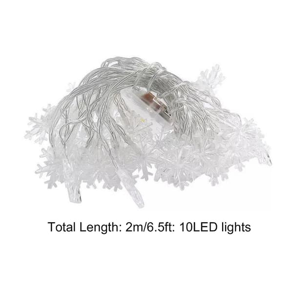 Julepynt LED lysslynge Jule snøfnugglys 2 meter 10 lys Batterimodell Varm farge