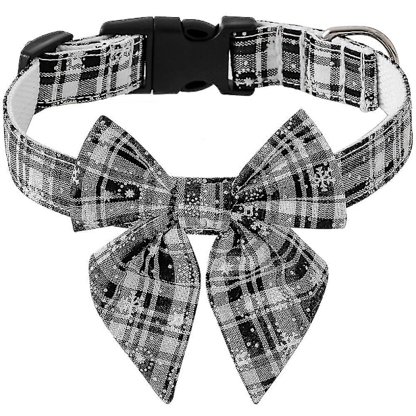 Holiday Dog Collar With , Adjustable Christmas Plaid Dog Collar With Safety Bule, Softgreen（Green-L）