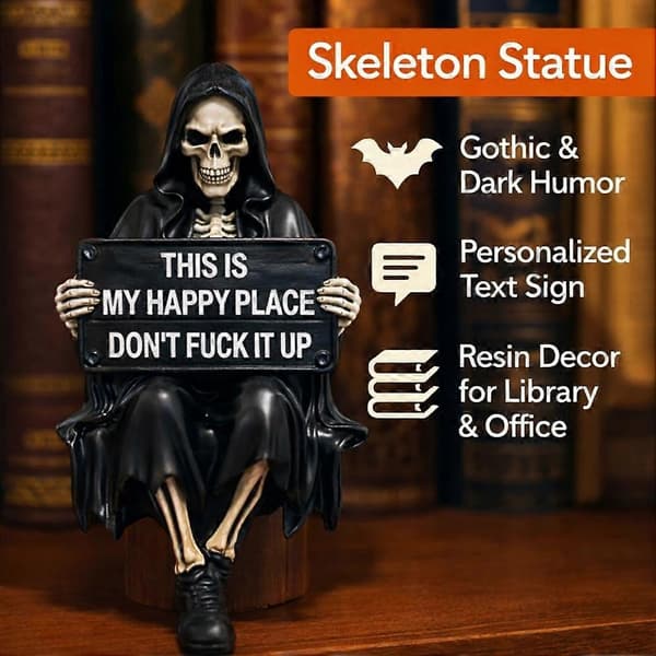 Grim Reaper hyllepynt med dinglende ben, stabil figur for bokhyller, morsom dekor L