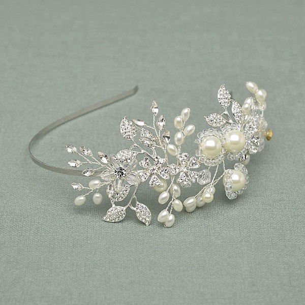 Handgjorda pärlbröllopsdiadem för kvinnor, silver strass hårband brudkronor, hårsmycken accessoarer