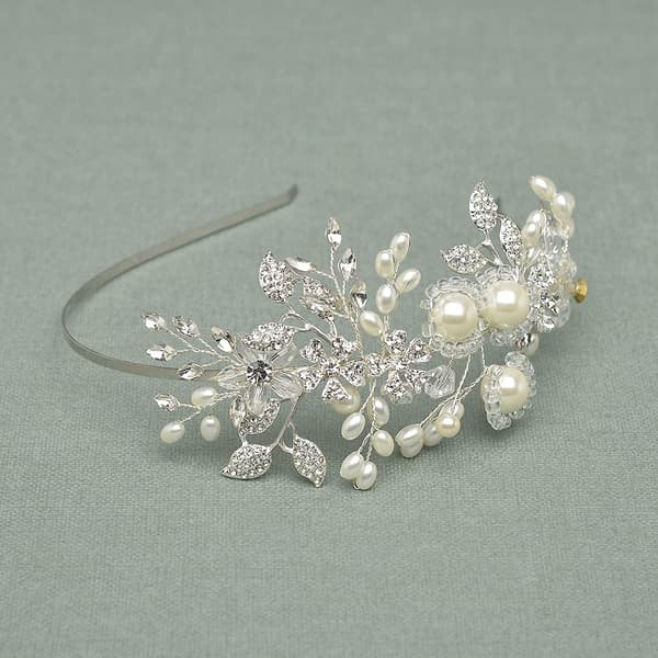 Håndlagde perle-bryllupshårbånd for kvinner, sølvfarget rhinestone-hårbånd brudehodeplagg, hårsmykker tilbehør