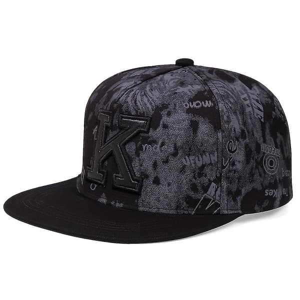 K Bogstav Baseball Cap Hiphop Hat Trendy Hat Peaked Cap（sort）