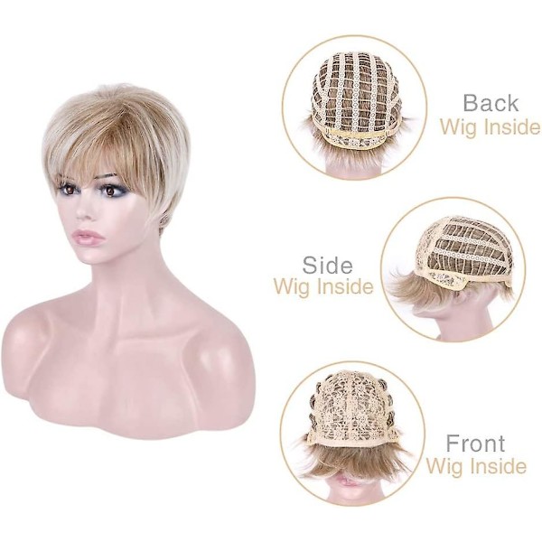 Kort blond Pixie Cut Parykker til kvinder Fluffy Lag Lowlight Med Acsergery Rod Stretch Gave