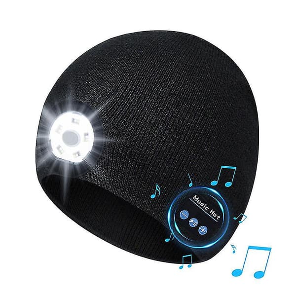 Hodelykt med Bluetooth for menn og kvinner, strikket lue med LED-lys, nattløping, belysning, advarsel