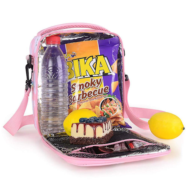 Lunchlåda för barn, flickor, isolerad lunchväska med axelrem och ficka, rosa, söt lunchkylväska, termisk matlåda, lunchväska för skola, resor, utomhus