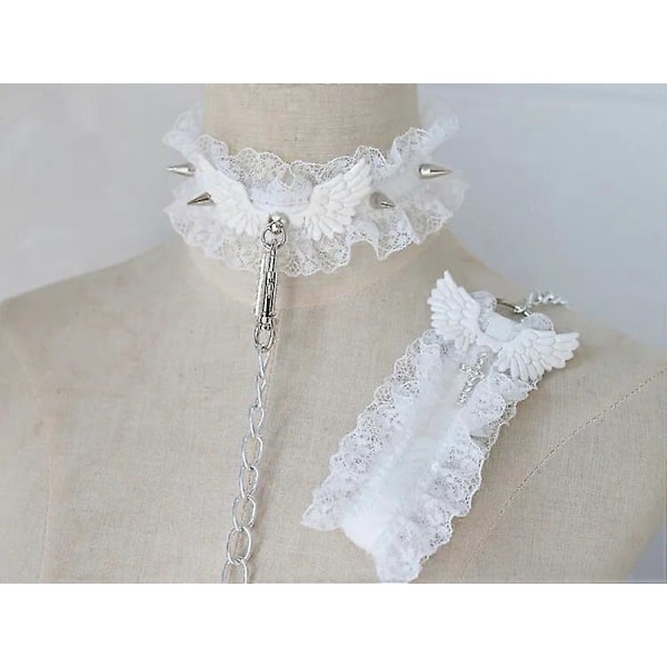 Gothic Punk Spets Hjärta Choker Halsband För Kvinnor Flickor Nitar Ängelvinge Krage Halsband Rock Smycken Gåvor Party Halsband（färg(.357)）