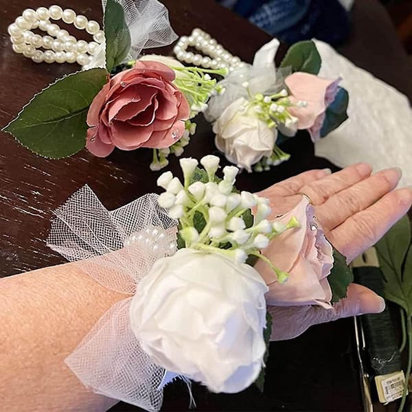 8 stk. DIY håndledsblomst brudeperler elastisk perle armbånd til bryllupsfest (hvid)