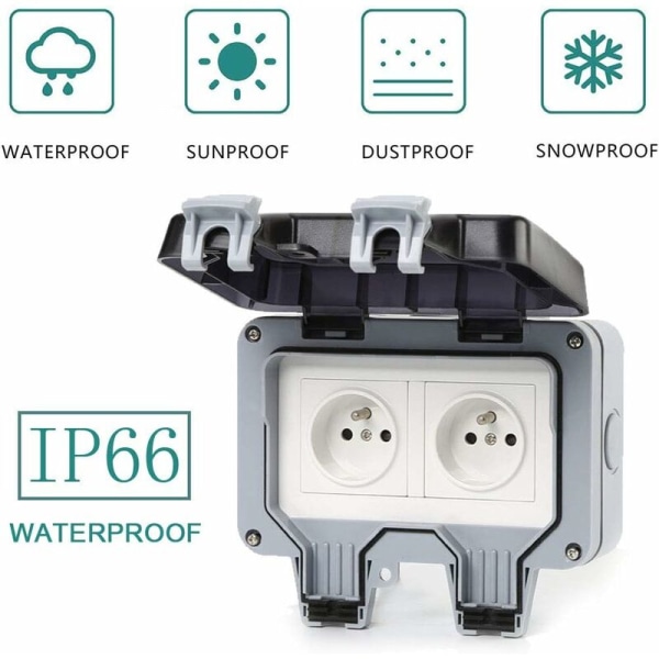 IP66 vattentät uttag, utomhusuttag, dubbelt vattentätt uttag, dubbelt elektriskt utomhusuttag Vattentätt utomhusuttag med, dubbelt uttag