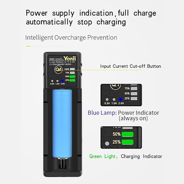 Laddare 26650 Usb Smart Nickel Hydrogen Aa Aaa 21700 Enstaka Slot Litiumbatteriladdare（svart）