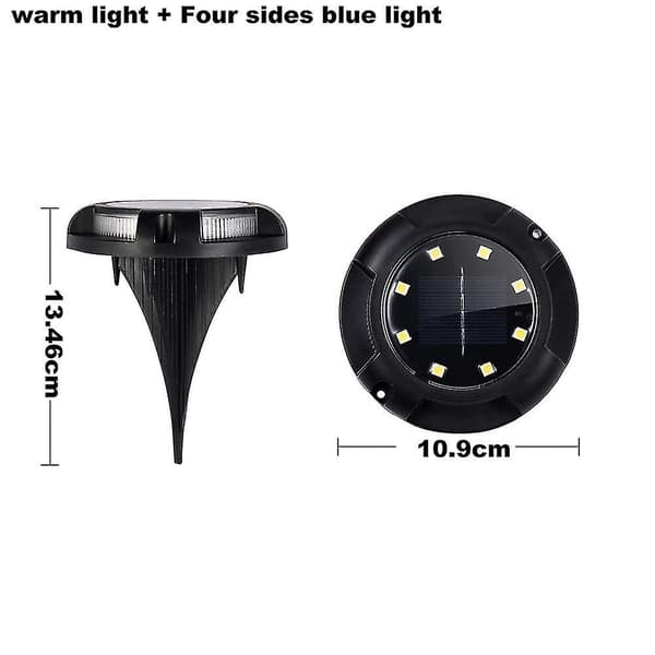 Solcelle gulvlamper 4 stk. af 12 LED solskive lamper Havebelysning til gårdsplads plæne stier（Varm lys * blåt lys）