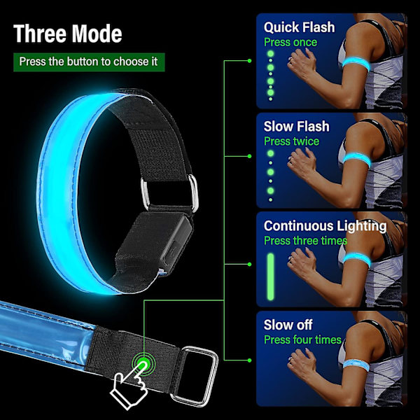 4 stk. USB genopladelige LED lysarmbånd, reflekterende LED løbearmbånd, justerbart blinkende bånd, sikkerheds-LED lysarmbånd til arm/håndled/ankel