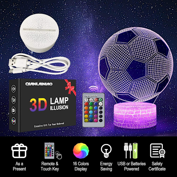 Fotboll Nattlampa, 3D LED-lampa Optisk Illusion Nattlampa Barn, Illusion Fotboll Natteffekt För Sovrum Sängbord Flickson Överraskning Födelsedag