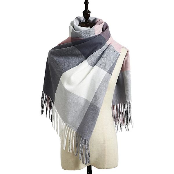 Dam Scarves Vinter Lång Mjuk Varm Tartan Check Wraps Ull Spinning Tassel Sjal Stole Scarf Damer