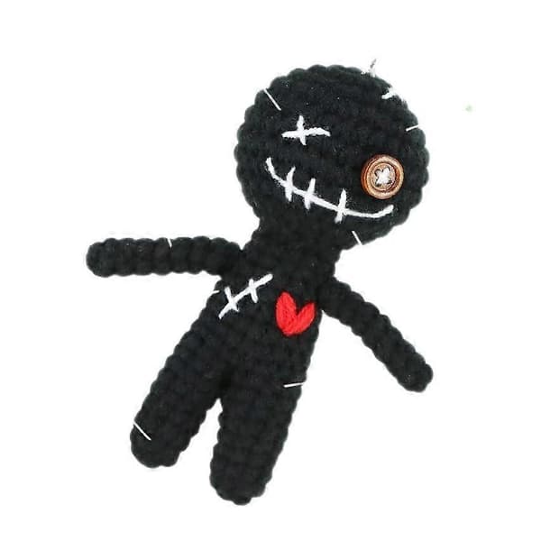 Strikket dukke-nøglering sort garn lommeven stresslindrende pynt Black 1pcs