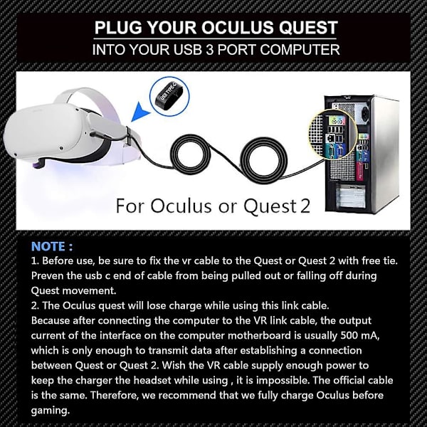 USB C -linkkikaapeli 7 jalkaa yhteensopiva Oculus Link -kaapelin kanssa yhteensopiva Quest 1/2:lle pelipc:lle