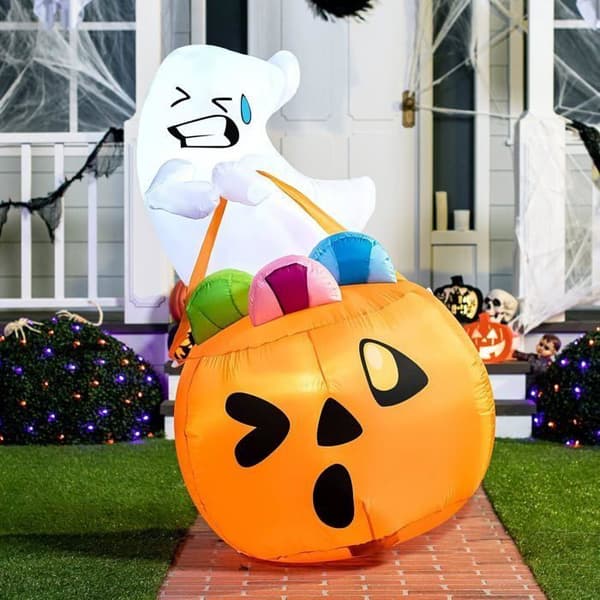 Oppustelig Halloween-dekoration - WINLLINEE - 1,5 m - Sød spøgelse - Græskarformet slikpose