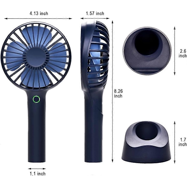 Mini Bärbar USB Laddningsbar Handhållen Fläkt med Bas, 2500mAh Batteri, 4 Lägen för Hem, Kontor, Sovrum och Utomhusresor (Blå)