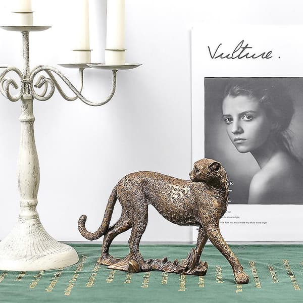 Guld Leopard Resin Statue Hjemmeskulptur Dyremodel Desktop Ornamenter（B）