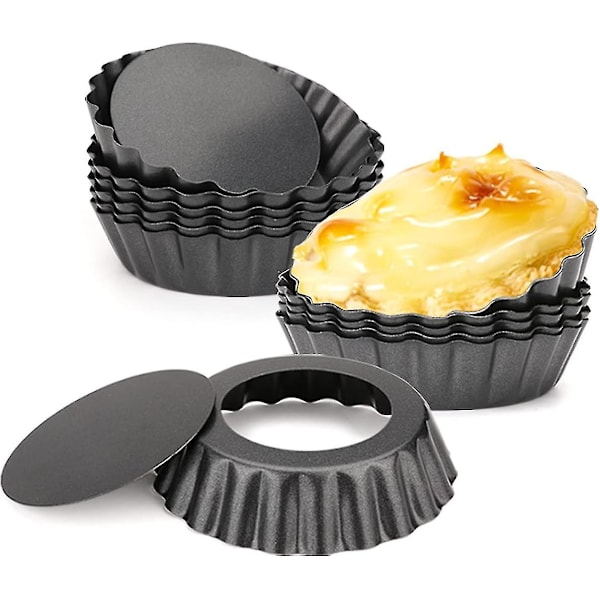 12 stk. æggeforme, 3\" mini tærteforme med aftagelig bund, cupcake kage muffinform bageform bageværktøj, genanvendelig quiche bageform kulstofstål til tærte
