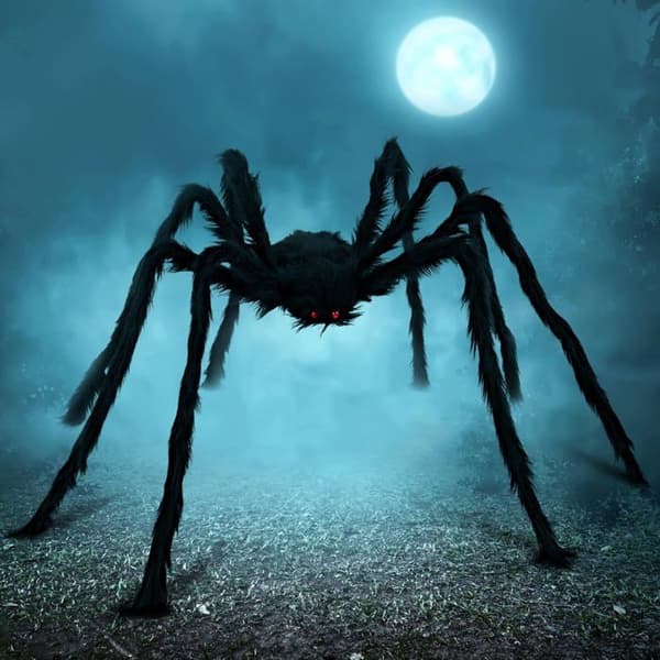 150 cm utendørs Halloween-dekorasjon, hårete edderkopp, skummel kjempeedderkopp, stor rekvisitt, svart