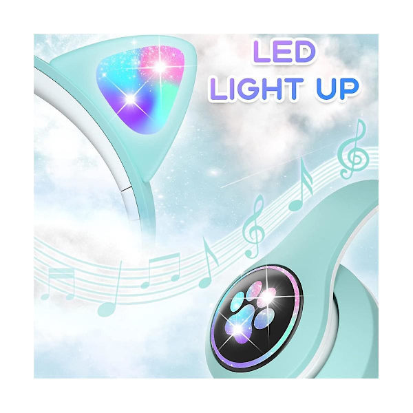 Børnehovedtelefoner med mikrofon/RGB LED-lys, Bluetooth-hovedtelefoner til tablet/skole/smartphone - Grøn