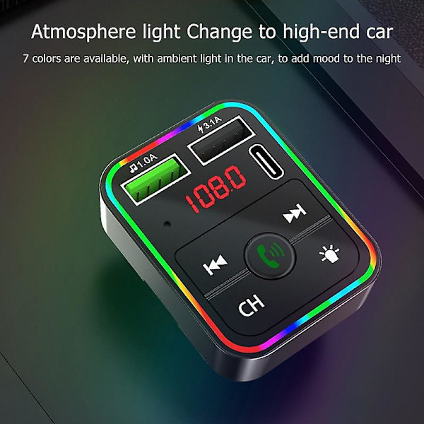 Langaton Bluetooth5.0 Fm-lähetin Kaksi Usb&type-c Nopea Laturi Bluetooth Auton Sarja Auto Mp3-Soitin Radiosovitin Tukee Handsfree-Puheluita Tf-Kortti