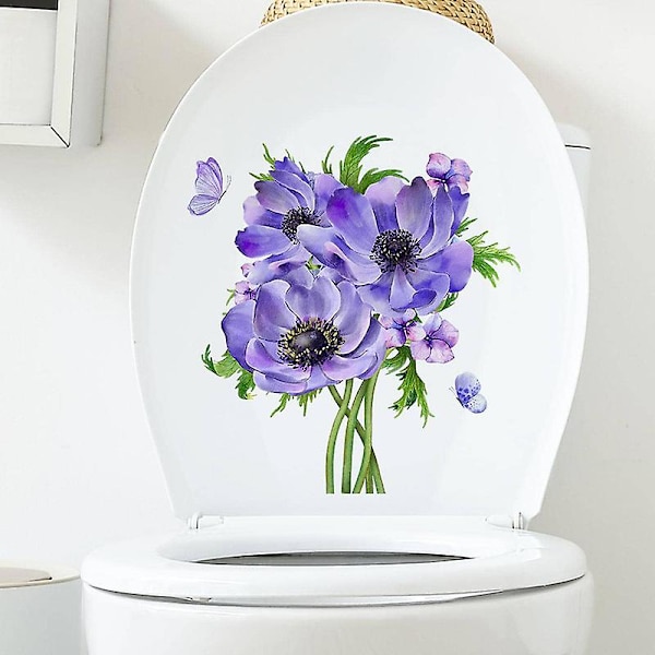 Dww-2kpl Tarra Trooppinen Violetti Kukka Perhonen WC-Tarra, Hauska Seinätarra WC:lle, Kylpyhuoneeseen, Keittiöön, PVC