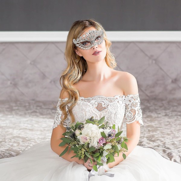 Rhinestone maskerad mask diamant halvansikte fest mask maskerad kostym rekvisita silver