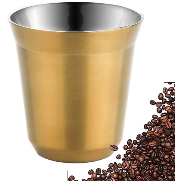80 ml (2.7oz) ruostumattomasta teräksestä valmistetut espressokupit - Demitasse, kaksiseinäiset eristetyt kupit, kahvikupit juomiseen, kahvin juominen, juomajuomat - kultaa
