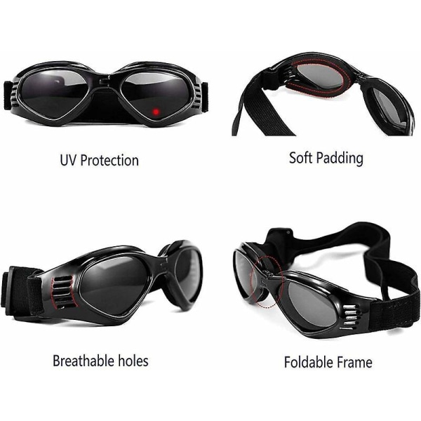 Hundglasögon, solglasögon för husdjur, hopfällbara hundglasögon Uv-skyddssolglasögon (svarta)