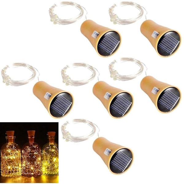 6-pack solcells LED-flaskkapsféljus 1m 10 LED koppartrådsdekorationsljus