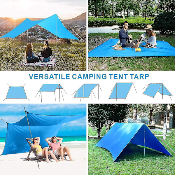 Camping Tält Tarp, Vattentät Camping Regnfluga Tarp Utomhus Uv-skydd Skydd Fotspår För Utomhus Camping Ryggsäck Vandring Hängmatta (blå)