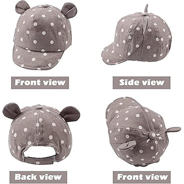 Dww-Grå-Polka Bomull Bb Cap 12 24 Månader för Flicka Pojke Barn Solhatt Justerbar Cap Vår t Höst