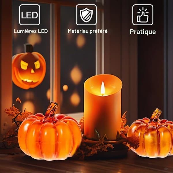 Gresskarlykt med LED-lys, 2 stk dekorative LED-gresskar