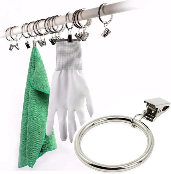 Förpackning med 40 Metallgardinringar med Clips, 30 och 40 mm Innerdiameter, Silver