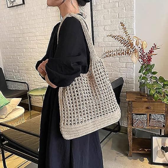 Virkad Tote Bag Estetisk Mesh Strandväska För Kvinnor