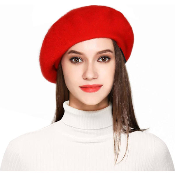Ull Baretlue Solid Color Fransk Baret Med Skily Skjerf Og Brosje